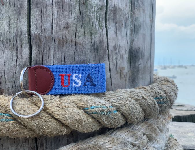 Nantucket ACK USA Needlepoint Key Fob