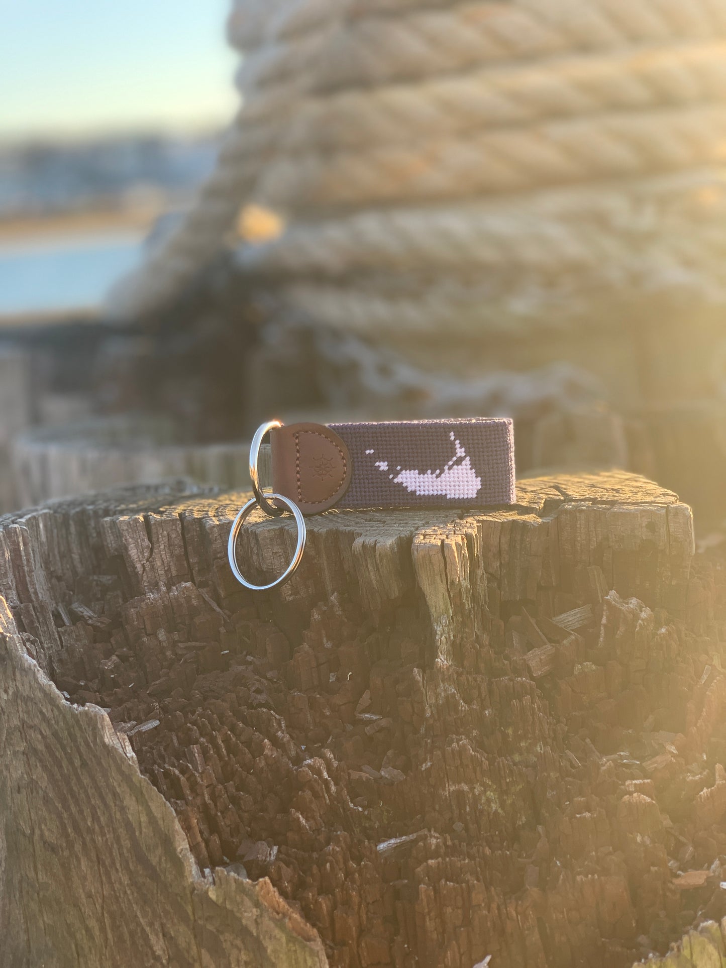 Nantucket Blue Needlepoint Key Fob