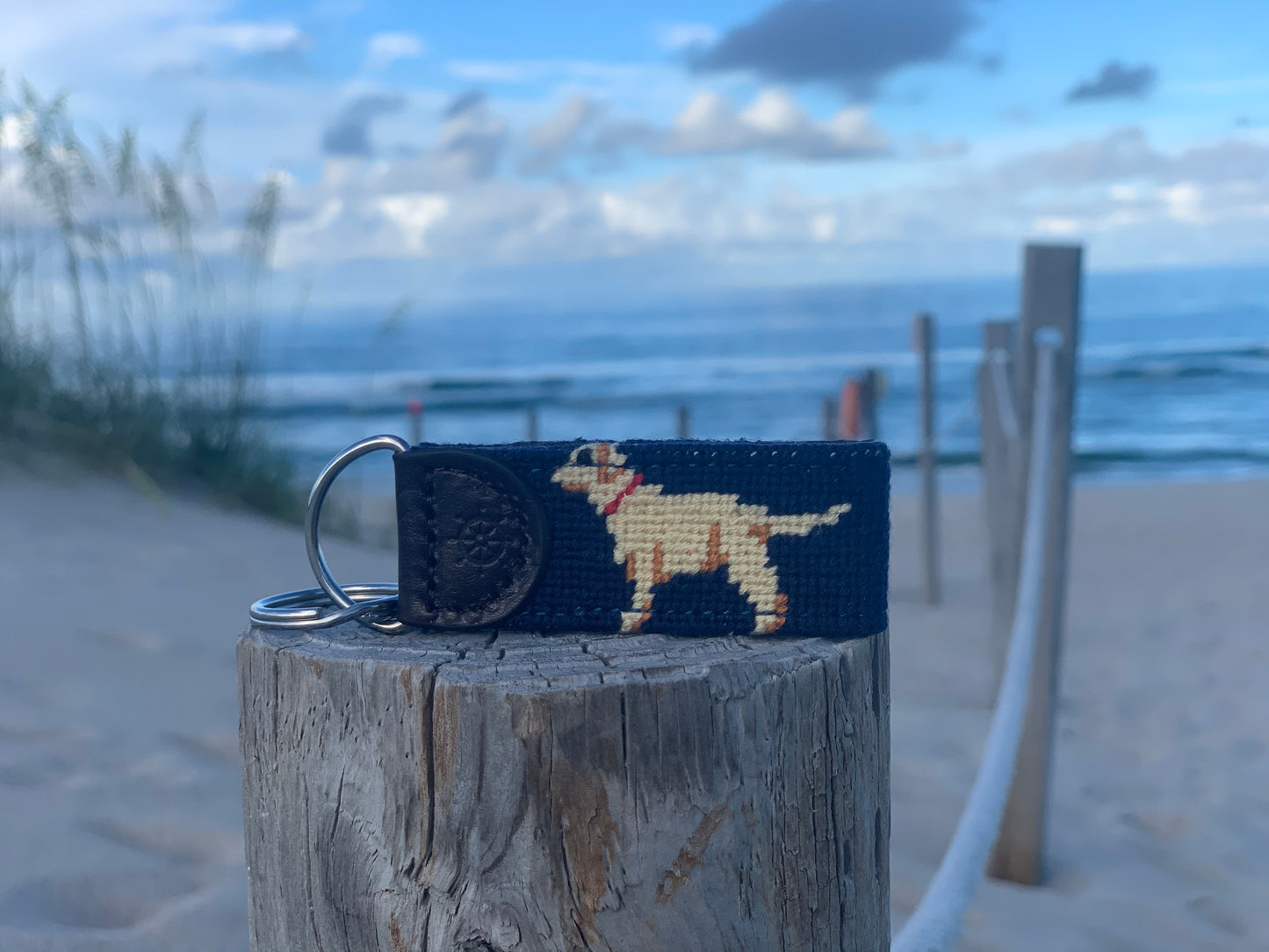 Yellow Dog Needlepoint Key Fob
