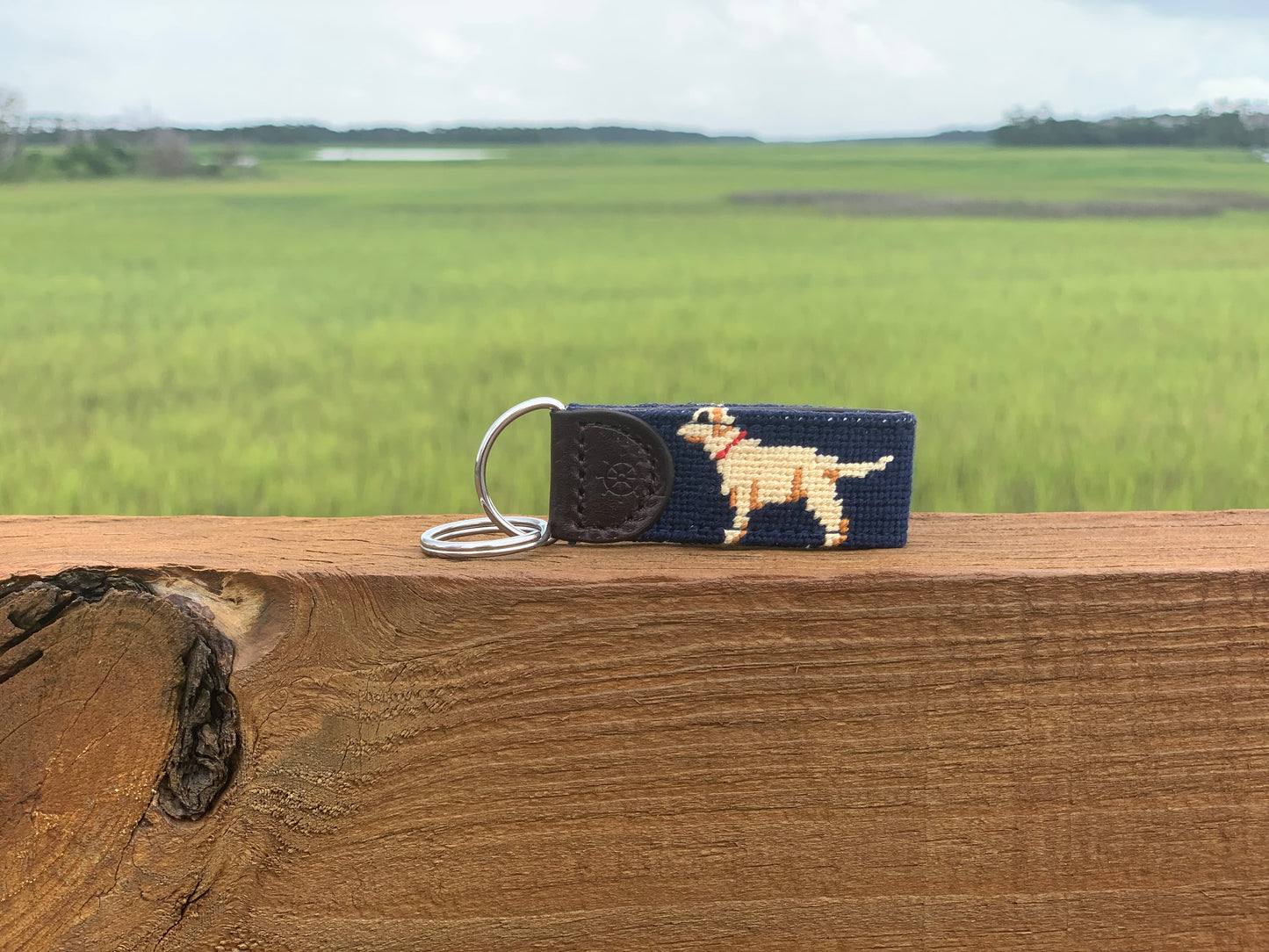 Yellow Dog Needlepoint Key Fob