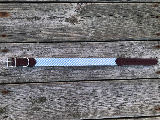Blue Seersucker Needlepoint Dog Collar