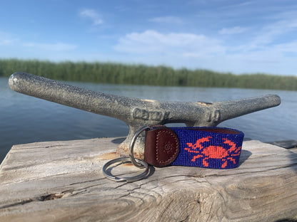 Crab Needlepoint Key Fob