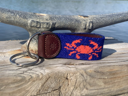 Crab Needlepoint Key Fob