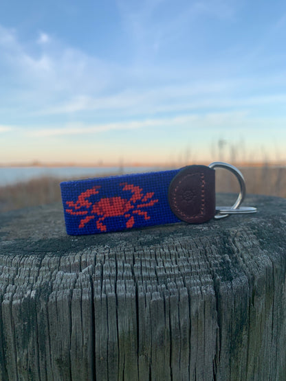 Crab Needlepoint Key Fob