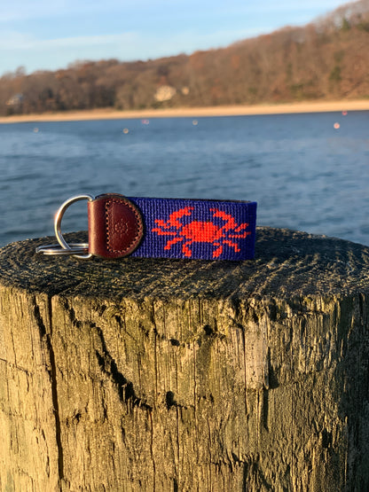 Crab Needlepoint Key Fob