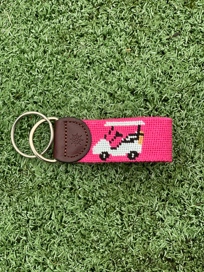 Pink Golf Cart Needlepoint Key Fob