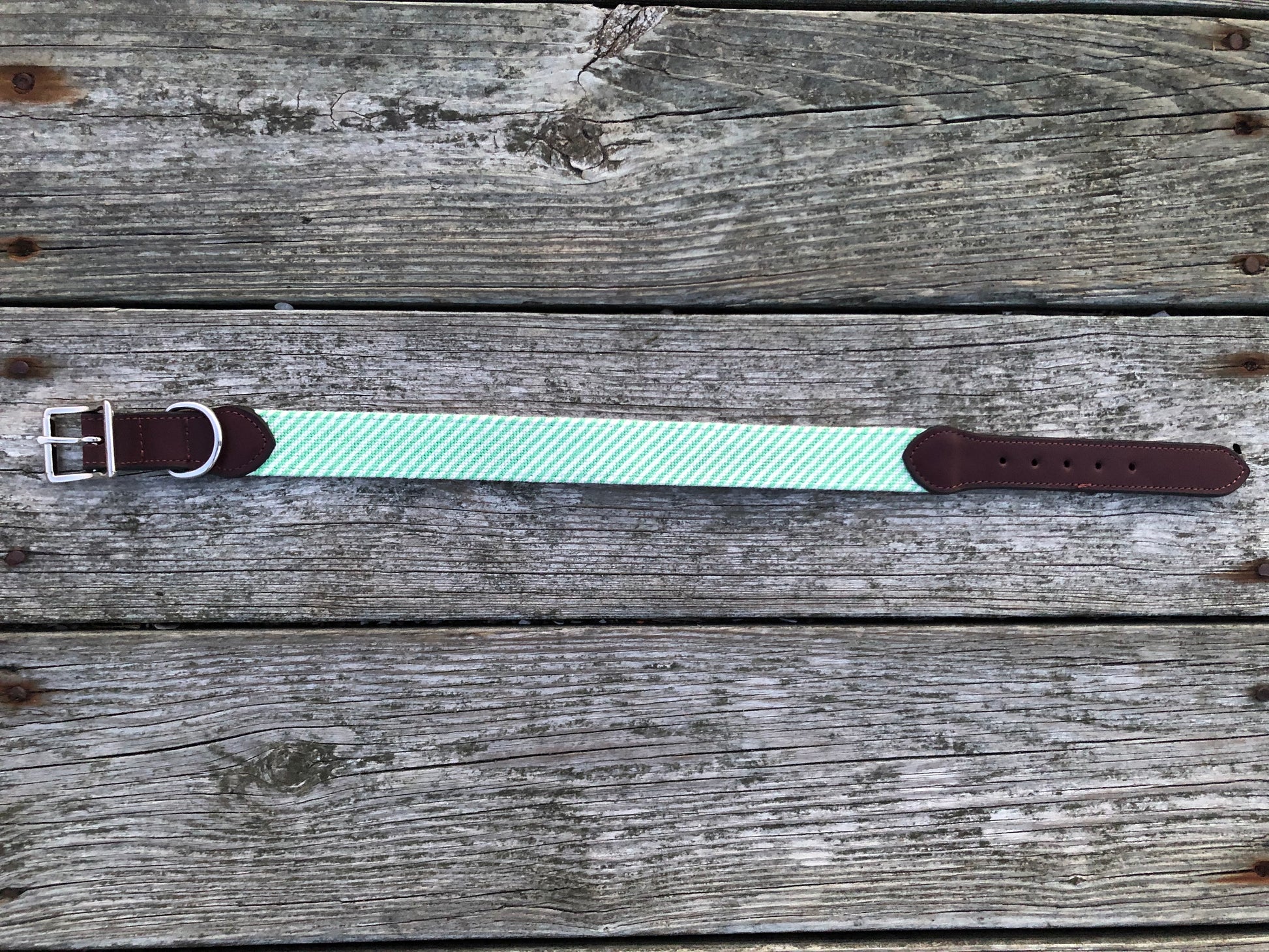  Green Seersucker Needlepoint Dog Collar