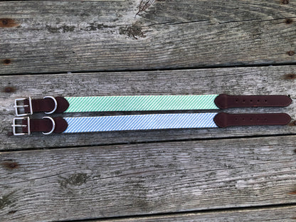 Blue Seersucker Needlepoint Dog Collar