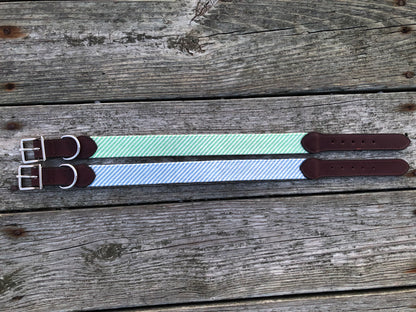  Green Seersucker Needlepoint Dog Collar
