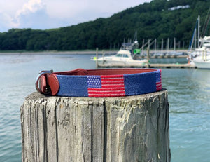 Light Blue American Flag Needlepoint Dog Collar 