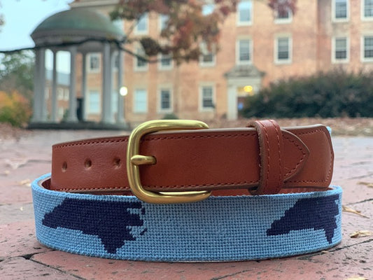 Light Blue Needlepoint North Carolina Belt