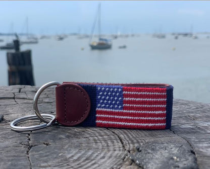 Nantucket USA Flag Needlepoint Key Fob