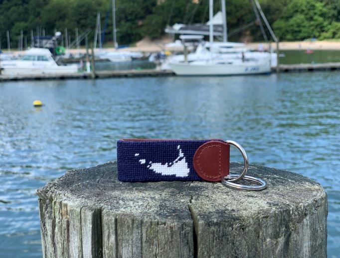 Nantucket USA Flag Needlepoint Key Fob
