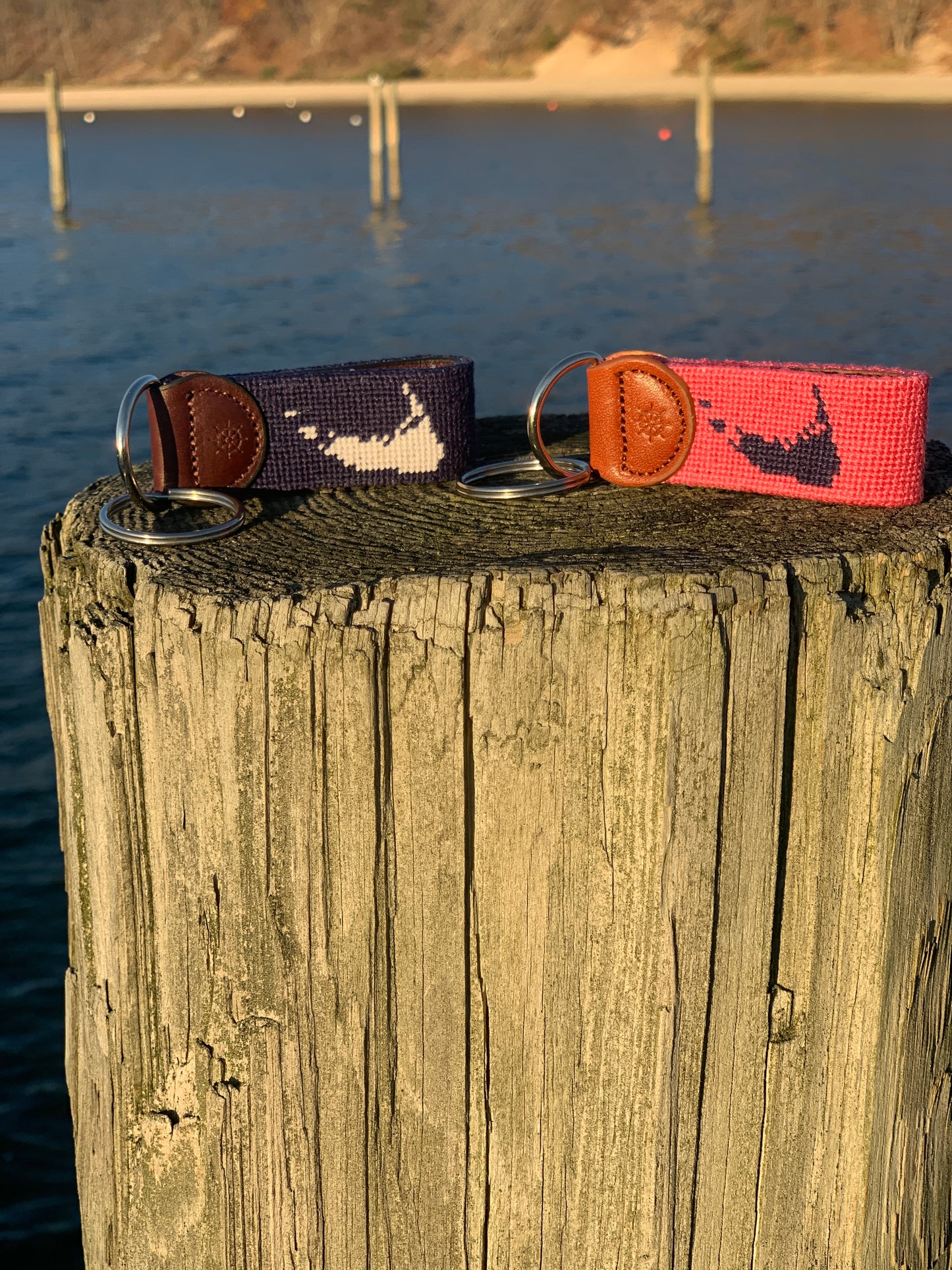 Nantucket Pink Needlepoint Key Fob