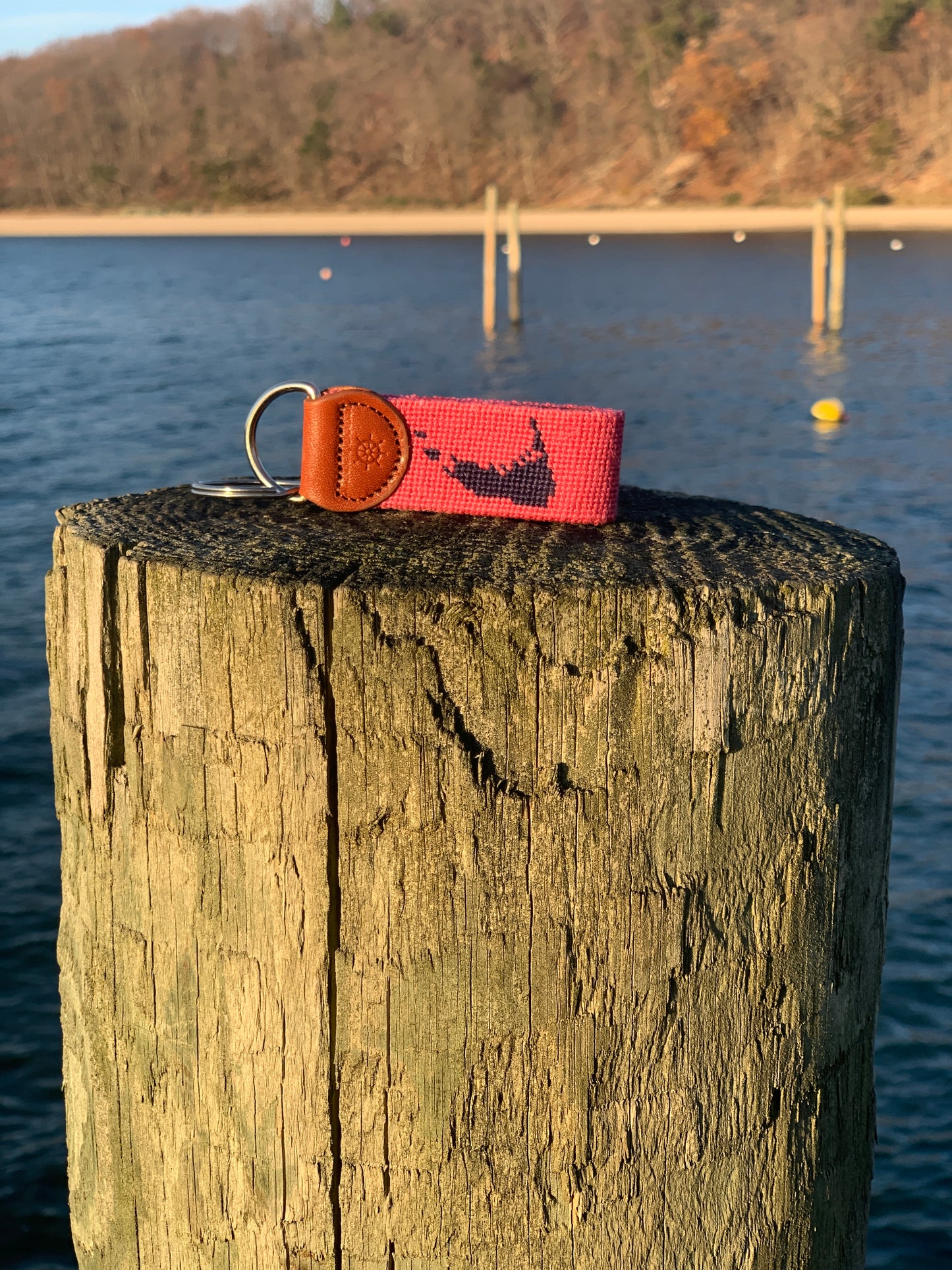 Nantucket Pink Needlepoint Key Fob