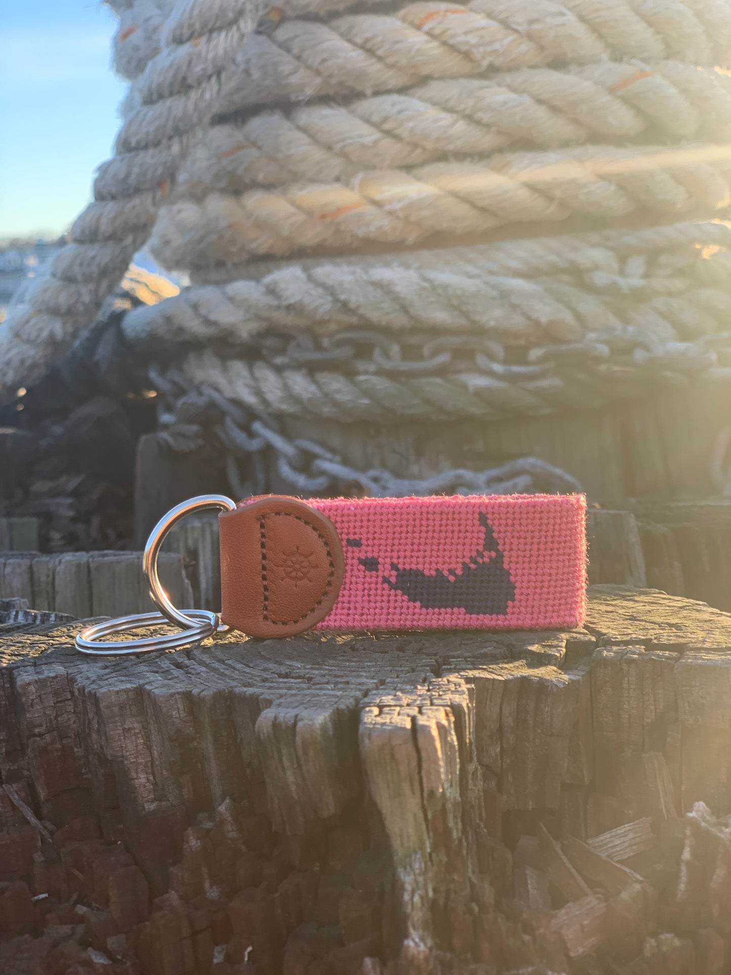 Nantucket Pink Needlepoint Key Fob