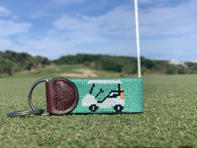 Load image into Gallery viewer, Teal Golf Cart Needlepoint Key Fob
