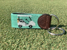 Load image into Gallery viewer, Teal Golf Cart Needlepoint Key Fob
