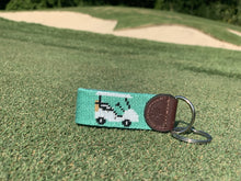 Load image into Gallery viewer, Teal Golf Cart Needlepoint Key Fob
